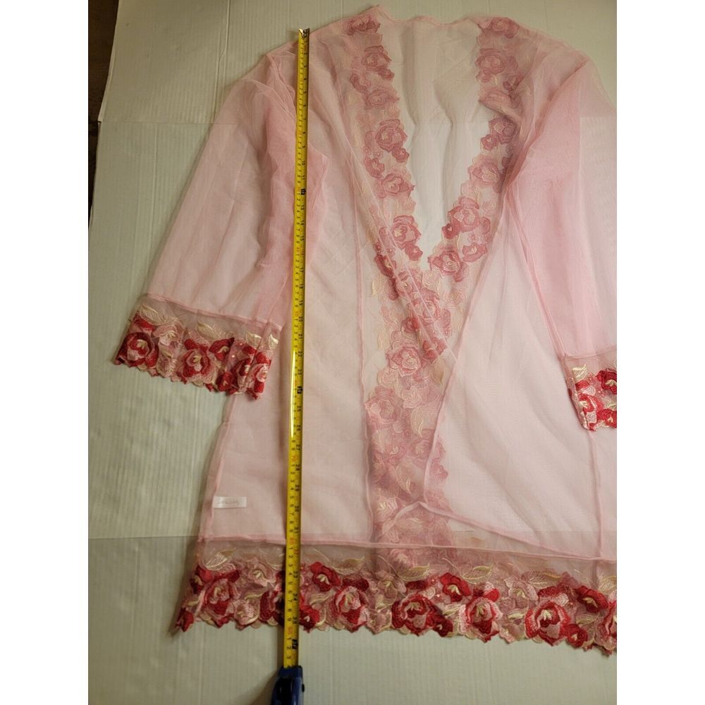 With Love Lilly Pink Sheer Flower embroidery Cuff Size Large Robe - Picture 3 of 6